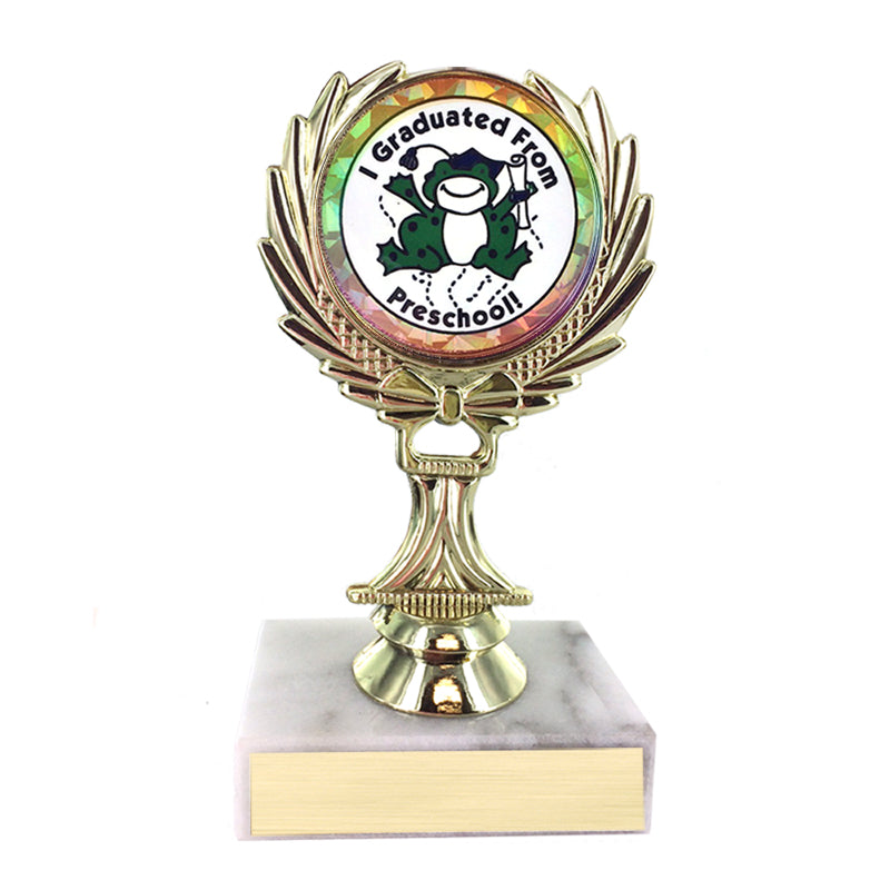 5-1/4 INCH TROPHY RISE WITH 2 INCH MYLAR PRE-SCHOOL GRADUATE INSERT
