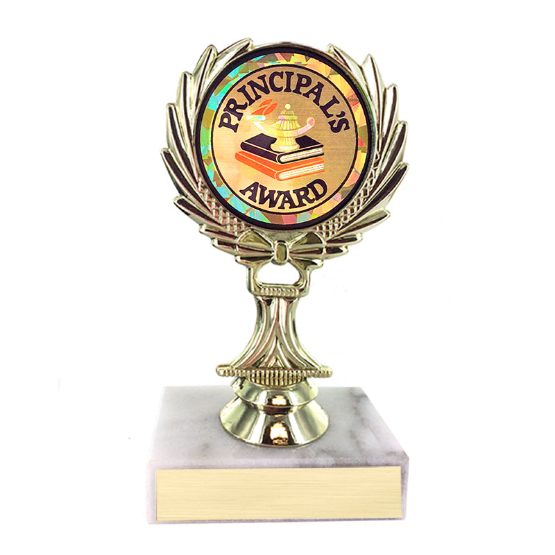 5-1/4 INCH TROPHY RISE WITH 2 INCH PRINCIPAL'S AWARD MYLAR INSERT