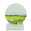 5-1/4 X 4-3/4 INCH GLASS GOLF TROPHY WITH BALL AND COLOR PRINTED GOLF IMAGE