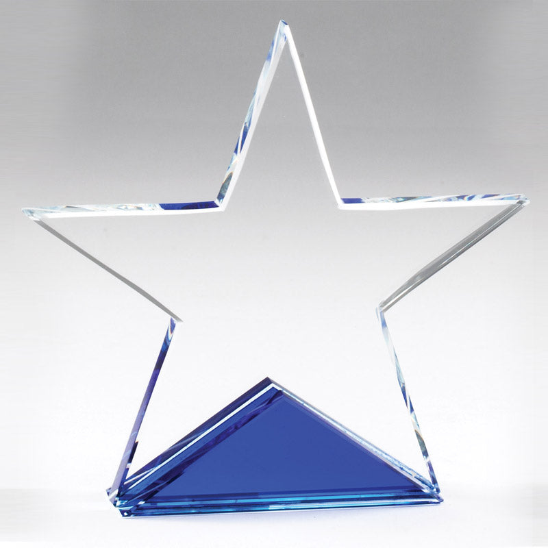 5-1/4 X 5-1/4 INCH CRYSTAL CUT STAR ON BLUE BASE