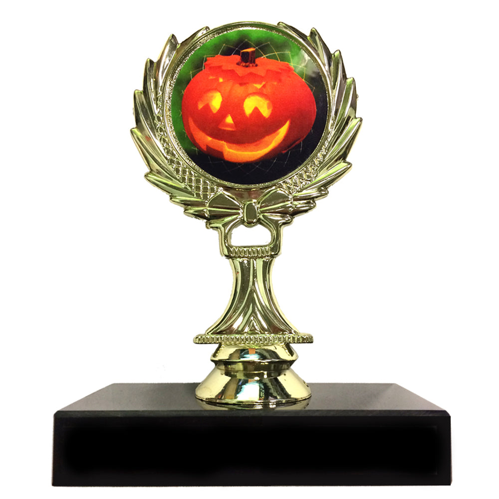 5-3/4 INCH DIGITAL PUMPKIN INSERT WREATH TROPHY ON BLACK MARBLE BASE