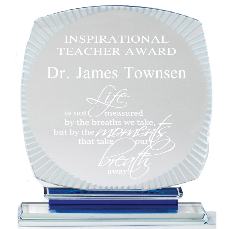 5-3/4 x 4-3/4 INCH AURORA BLUE CRYSTAL AWARD BLUE BASE
