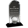 5-3/4" x 9" ARCH GOLF AWARD OPTICAL CRYSTAL WITH GOLF BALL ON BLACK CRYSTAL BASE