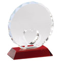 5-3/8 x 4-1/2 INCH OPTICAL CRYSTAL HEART IN HANDS AWARD ON RED BASE
