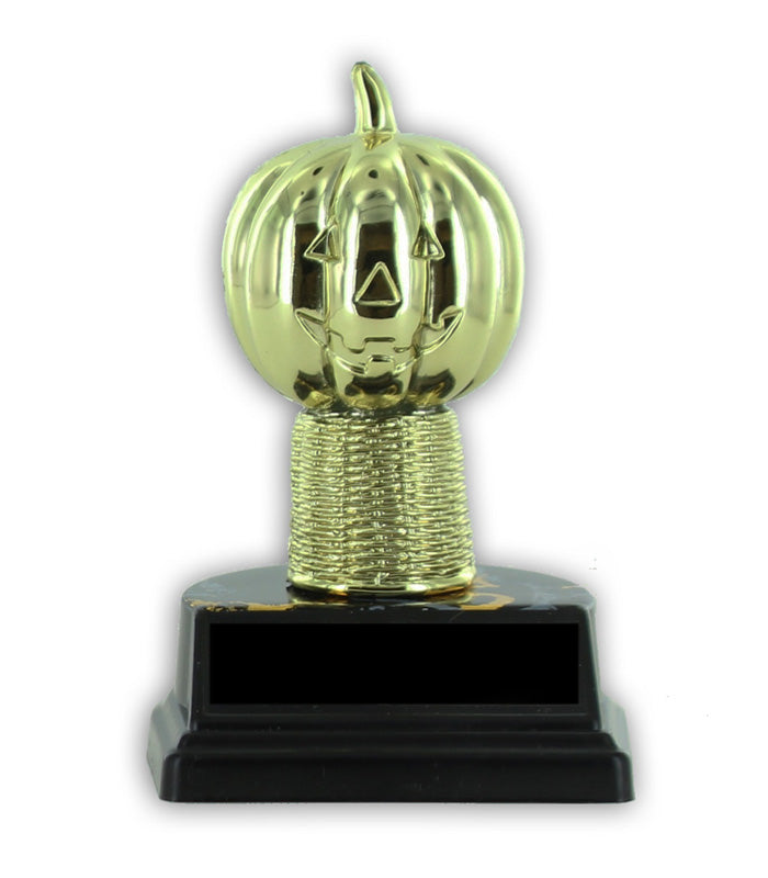 5 INCH PUMPKIN TROPHY ON BLACK & GOLD SIMULATED MARBLE BASE