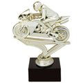 5 INCH RACING MOTORCYCLE GOLD FIGURE ON BLACK MARBLE BASE