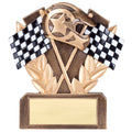 5 INCH RACING CHECKERED FLAG TROPHY ANTIQUE GOLD FINISH