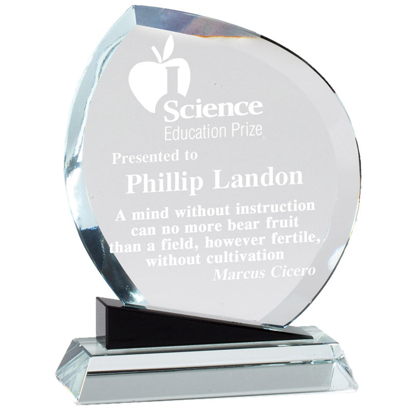 5 x 6-1/4 OPTICAL CRYSTAL FLAME AWARD ON BLACK BASE