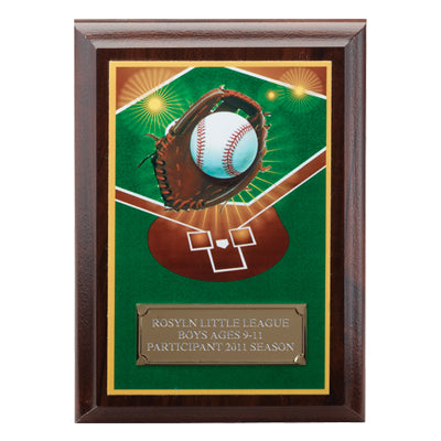 5 X 7 INCH BASEBALL DIGITAL PHOTO PLAQUE WITH GOLD ALUMINUM ENGRAVING PLATE