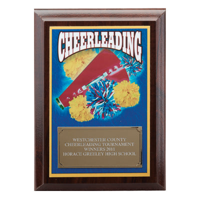 5 X 7 INCH CHEERLEADING DIGITAL PHOTO PLAQUE WITH GOLD ALUMINUM ENGRAVING PLATE