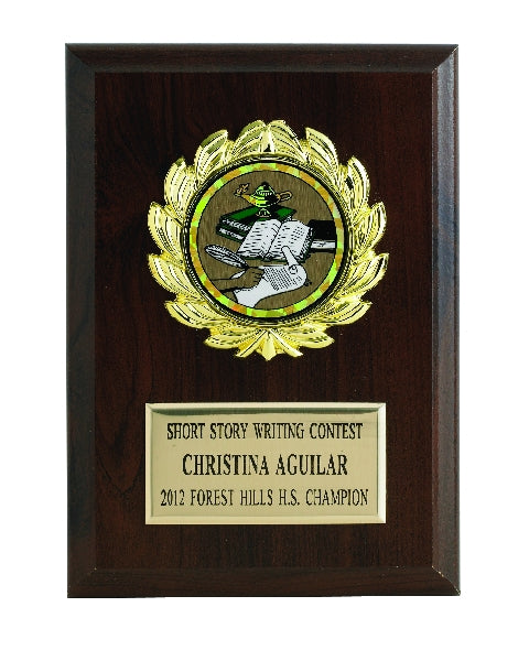 5 X 7 INCH PLAQUE WITH BLACK PLATE, PLASTIC WREATH TAKES INSERT