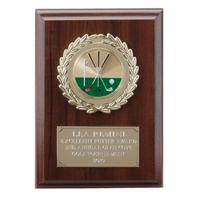 5 X 7 INCH PLAQUE WITH GOLD PLATE, PLASTIC WREATH TAKES INSERT