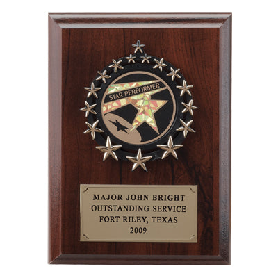 5 X 7 INCH PLAQUE WITH GOLD PLATE, STARS WREATH TAKES INSERT