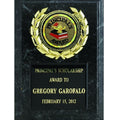 5 X 7 INCH SIMULATED BLACK MARBLE PLAQUE WITH BLACK PLATE, WREATH MEDALLION HOLDER TAKES INSERT