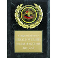 5 X 7 INCH SIMULATED BLACK MARBLE PLAQUE WITH GOLD PLATE, WREATH MEDALLION HOLDER TAKES INSERT