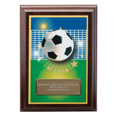 5 X 7 INCH SOCCER DIGITAL PHOTO PLAQUE WITH GOLD ALUMINUM ENGRAVING PLATE