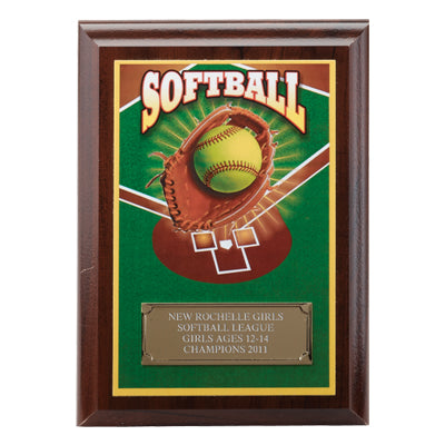 5 X 7 INCH SOFTBALL DIGITAL PHOTO PLAQUE WITH GOLD ALUMINUM ENGRAVING PLATE
