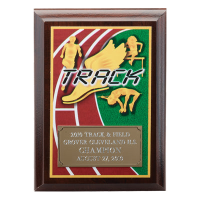 5 X 7 INCH TRACK DIGITAL PHOTO PLAQUE WITH GOLD ALUMINUM ENGRAVING PLATE