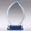8 X 5 INCH OPTICAL CRYSTAL FLAME AWARD WITH SERRATED EDGE BLUE BASE