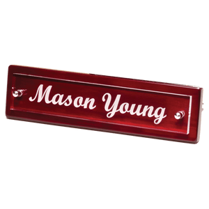 Rosewood Piano Finish Nameplate with Acrylic Engraving Plate, Two Silver 9 1/4" x 2 1/8" Posts