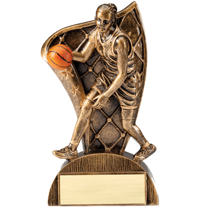 6-1/2 INCH FEMALE BASKETBALL FLAG RESIN TROPHY