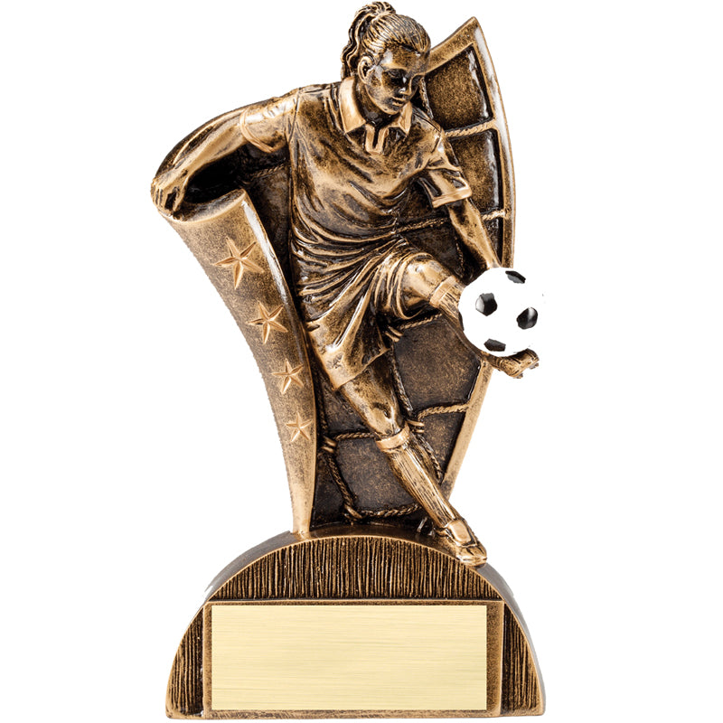 6-1/2 INCH FEMALE SOCCER FLAG RESIN TROPHY