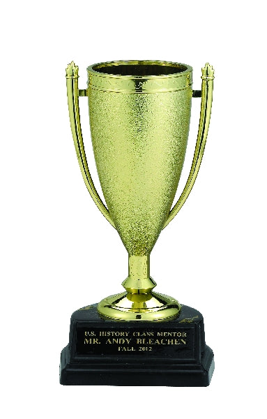 6-1/2 INCH GOLD CUP TROPHY, BLACK SYNTHETIC MARBLEIZED BASE