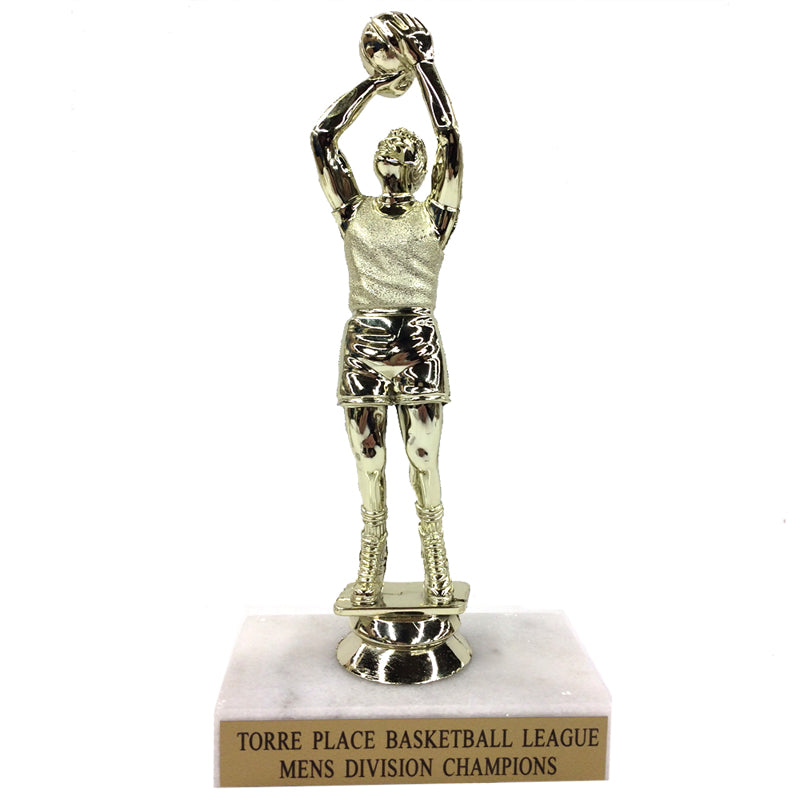 6-1/2 INCH MALE BASKETBALL TROPHY FIGURE ON MARBLE BASE