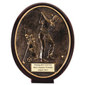 6-1/2 INCH OVAL MALE GOLFER BACK SWING AWARD ANTIQUE RESIN GOLD
