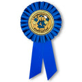 6-1/2 x 3 INCH BLUE ROSETTE RIBBON WITH 2 INCH "I GRADUATED FROM KINDERGARTEN!" MYLAR INSERT