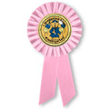 6-1/2 x 3 INCH PINK ROSETTE RIBBON WITH 2 INCH "I GRADUATED FROM KINDERGARTEN!" MYLAR INSERT