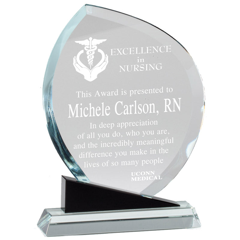 6-1/2 x 8-3/4 OPTICAL CRYSTAL FLAME AWARD ON BLACK BASE