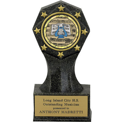 6-3/4 INCH BLACK STONE RESIN AWARD, TAKES 2 INCH INSERT