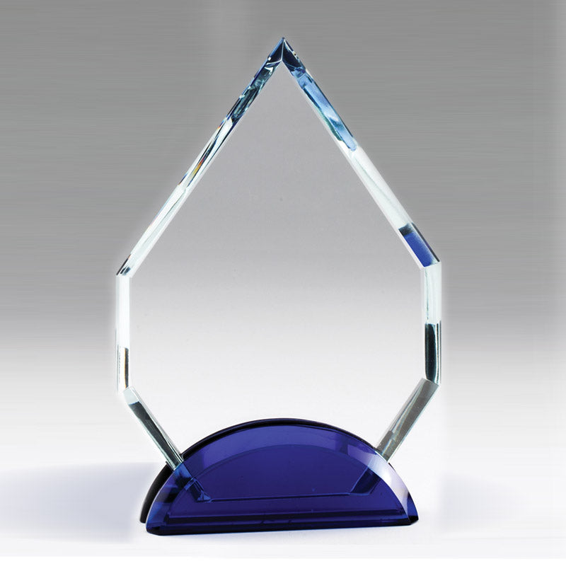 6-3/4 INCH ARROWHEAD CRYSTAL AWARD WITH DOUBLE BLUE BASE
