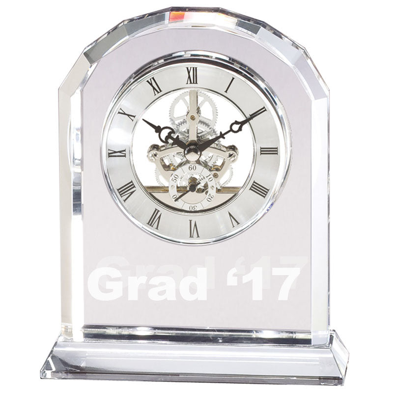 6-3/4 INCH x 5-1/2 INCH x 2 OPTICAL CRYSTAL DESK CLOCK WITH ARROW BEVELED EDGE QUARTZ MOVEMENT