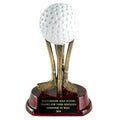 6-5/8 INCH RESIN GOLF BALL ON CLUBS TROPHY