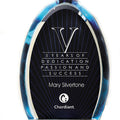 9" x 6" OVAL TINTED BLUE ACRYLIC AWARD WITH BLACK SUN RAY CENTER