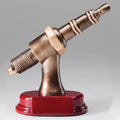 6 INCH AUTO SPARK PLUG TROPHY WITH ANTIQUE GOLD AND ROSEWOOD BASE FINISH