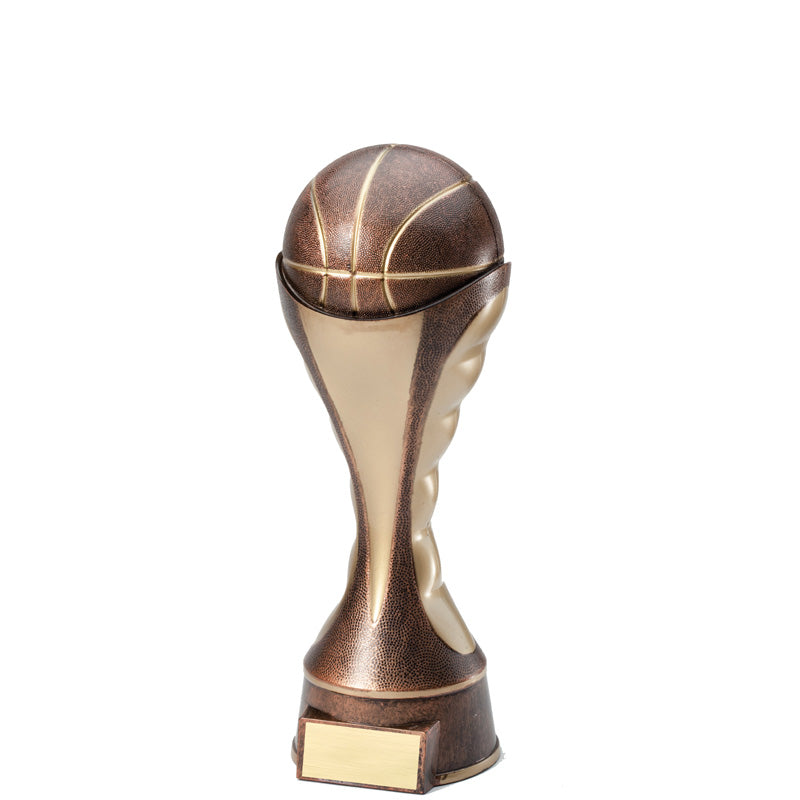 6 INCH BASKETBALL TROPHY SCULPTED HEAVY WEIGHTED ANTIQUE TWO-TONE GOLD FINISH