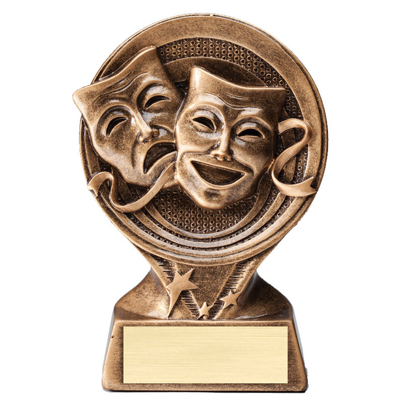 6 INCH DRAMA ARTS RESIN TROPHY ANTIQUE GOLD FINISH