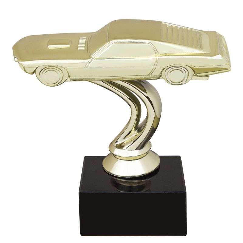6 INCH CAMARO GOLD FIGURE ON BLACK MARBLE BASE