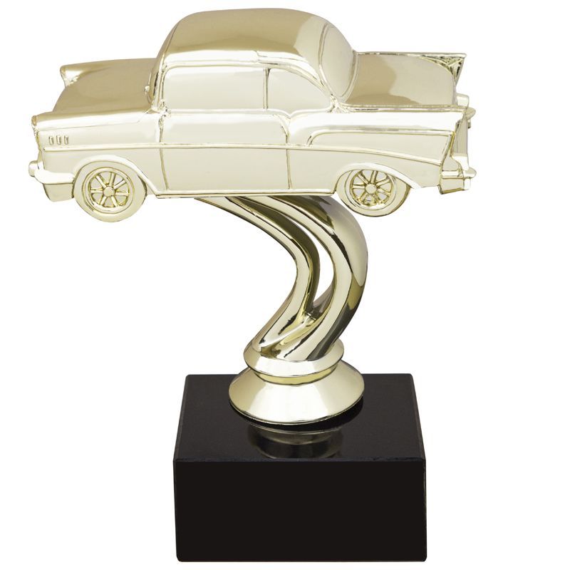 6 INCH CHEVY GOLD FIGURE ON BLACK MARBLE BASE