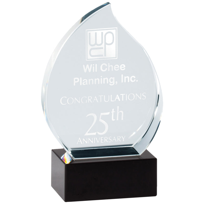 6 INCH HEIGHT OPTICAL CRYSTAL FLAME AWARD