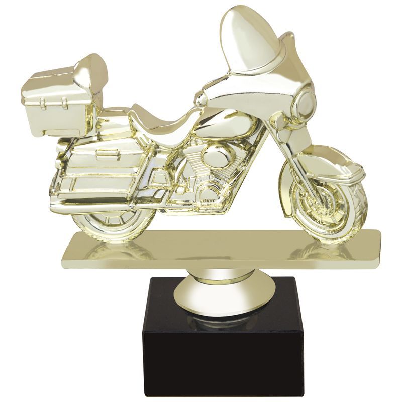 6 INCH MOTORCYCLE GOLD FIGURE ON BLACK MARBLE BASE