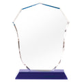 6 INCH OPTICAL CRYSTAL POLICE SHIELD AWARD ON BLUE CRYSTAL BASE