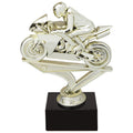 6 INCH RACING MOTORCYCLE GOLD FIGURE ON BLACK MARBLE BASE