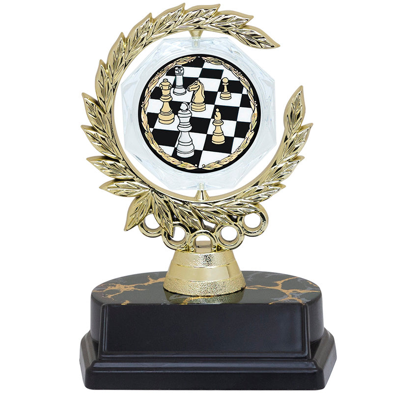 6 INCH SPINNER WREATH TROPHY HOLDS 2 INCH CHESS INSERT