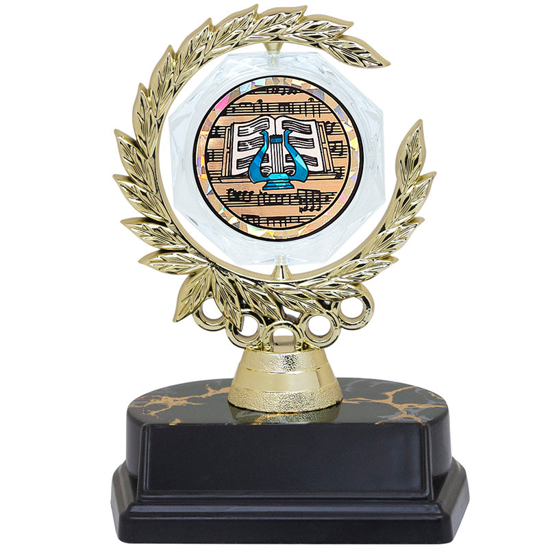 6 INCH SPINNER WREATH TROPHY HOLDS 2 INCH MUSIC LYRE INSERT