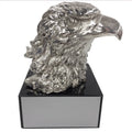 6 INCH TROPHY HEIGHT ANTIQUE SILVER EAGLE HEAD ON BLACK MARBLE BASE