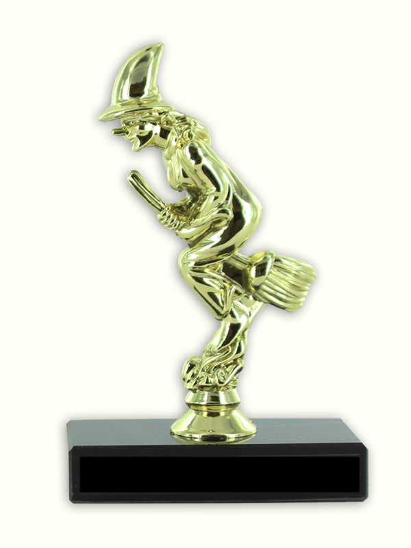 6 INCH WITCH ON BROOMSTICK TROPHY WITH BLACK MARBLE BASE